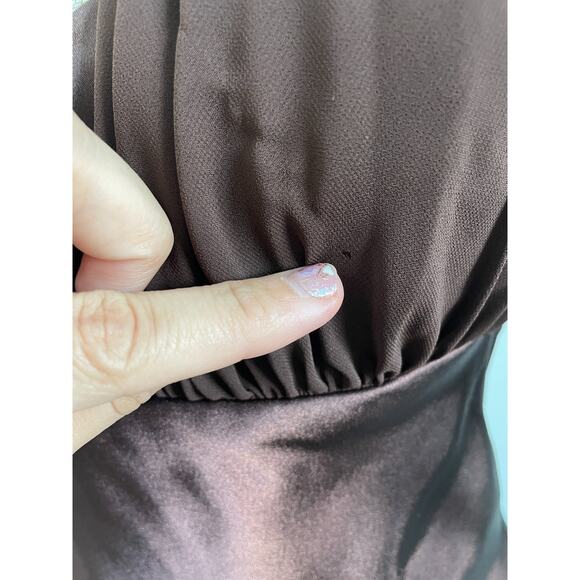 Vintage 90s Y2K Betsy & Adam Dress Women 8 Satin Halter Neck Prom Fishtail Brown - Picture 7 of 12